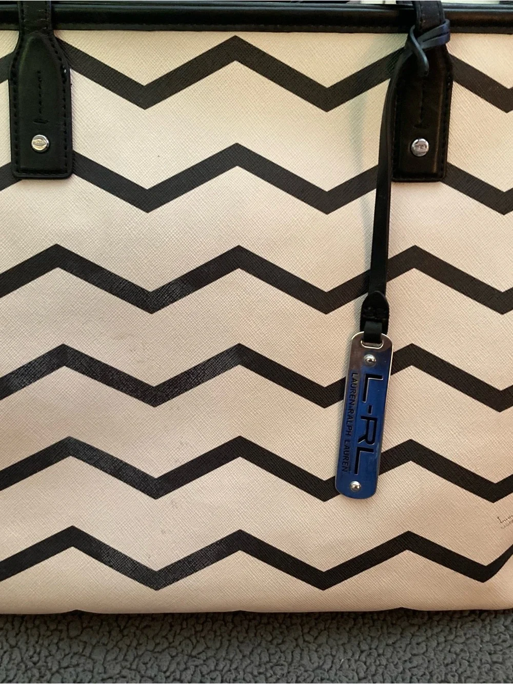Lauren Ralph Lauren Black and Cream Chevron Tote